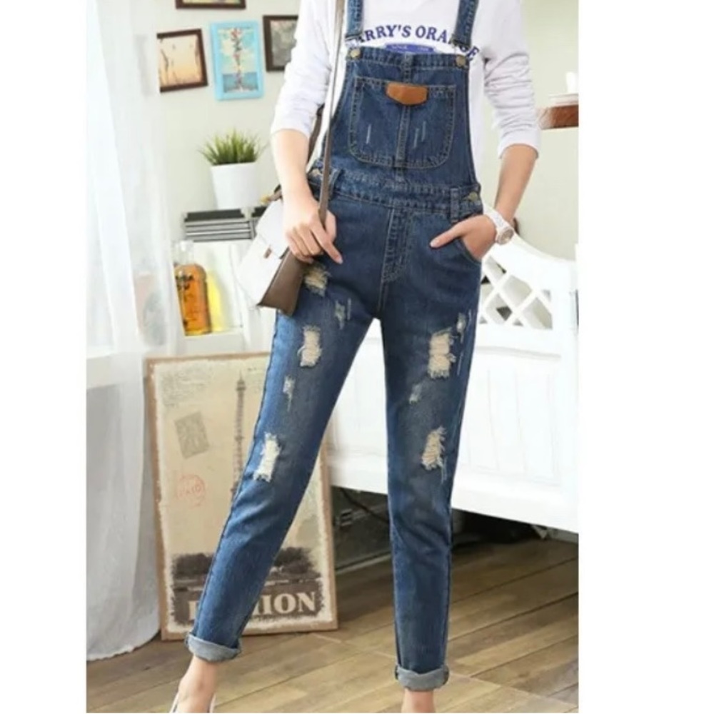 Distressed Jean Overalls
